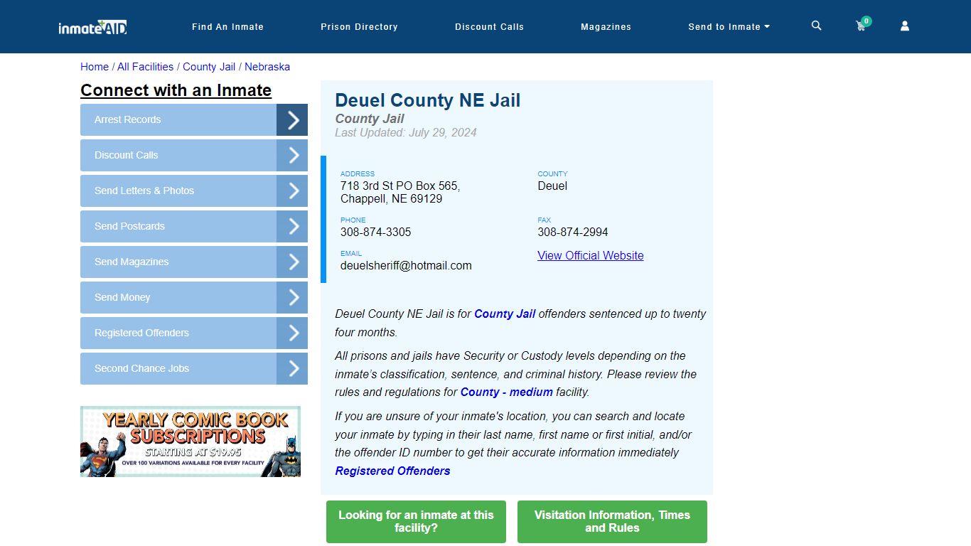 Deuel County NE Jail - Inmate Locator