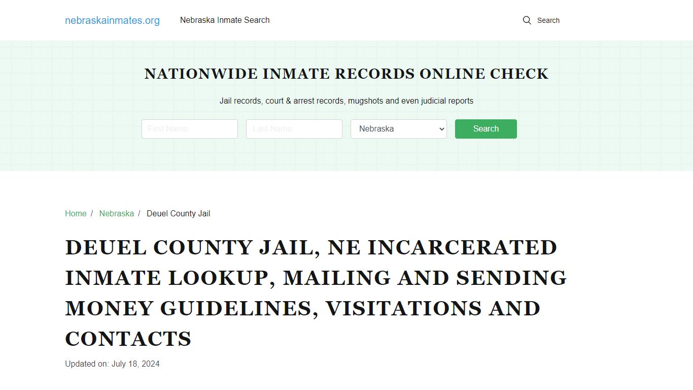 Deuel County Jail, NE: Offender Locator, Visitation & Contact Info